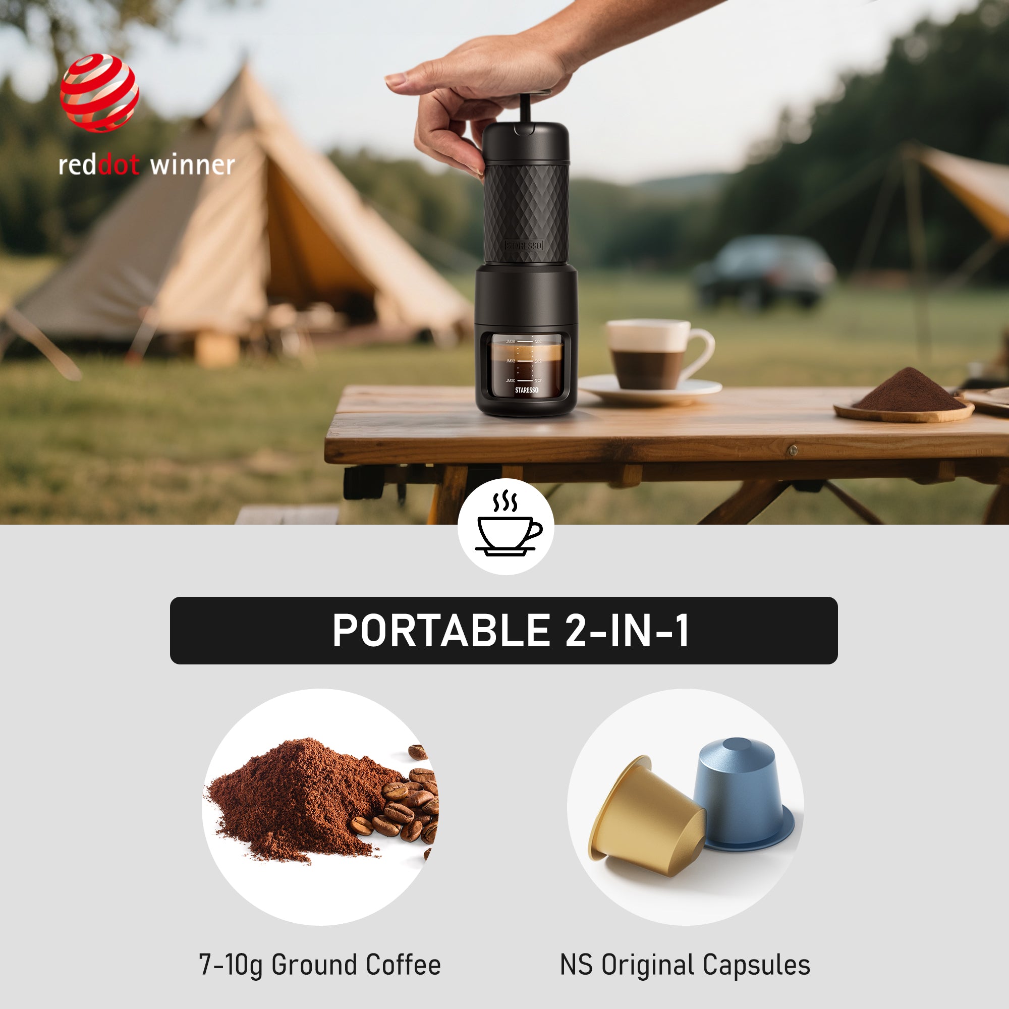 STARESSO Espresso-Reiseset, die beste tragbare Kaffeemaschine für Camping und Reisen. Reise-Espressomaschine, Kaffeemaschine für Kaffeeliebhaber